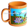 mass production embossed beautiful flower and cute bird embossed rubber mug